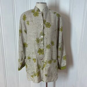 LYSE SPENARD Floral Linen Blazer Jacket - Size Medium